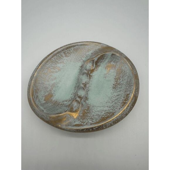 Stangl Pottery Ashtray Four Rests 8” Bronze Aqua Vintage Dish - Picture 3 of 6
